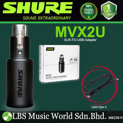 Shure MVX2U XLR to USB Digital Audio Interface Streaming Adapter with Headphone Output
