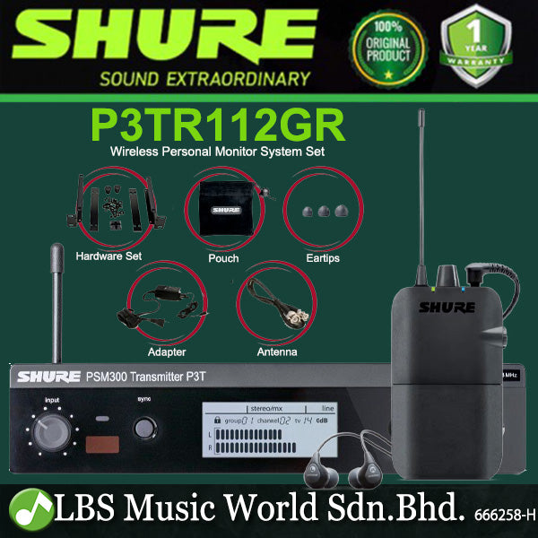 Shure P3TR112GR PSM300 Wireless In Ear Monitoring Set with SE112 Earphone