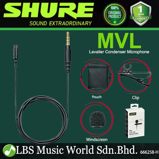 Shure MVL 3.5MM Unidirectional Mic Lavalier Condenser Microphone for Smartphone or Tablet