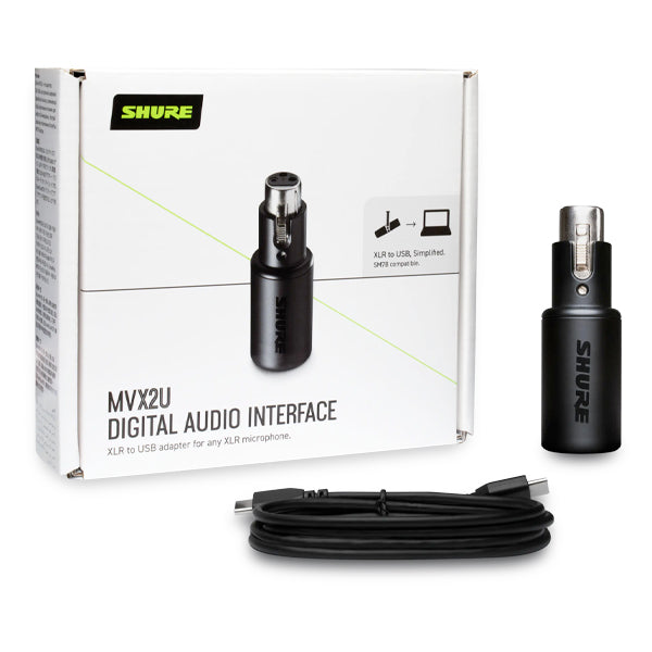 Shure MVX2U XLR to USB Digital Audio Interface Streaming Adapter with Headphone Output
