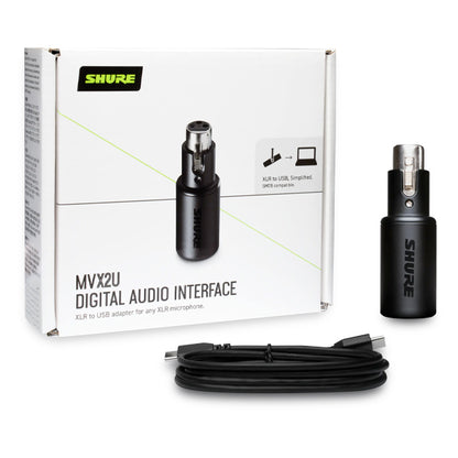 Shure MVX2U XLR to USB Digital Audio Interface Streaming Adapter with Headphone Output