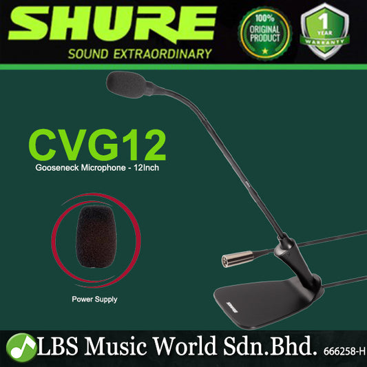 Shure CVG12 12 Inch Cardioid Mic Gooseneck Condenser Microphone with Inline Pre-Amp - 30.5cm
