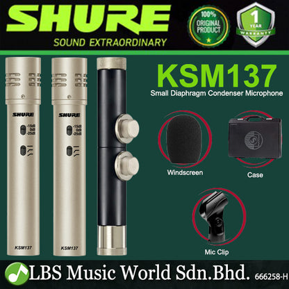 Shure KSM137 End Address Cardioid Condenser Microphone Small Diaphragm Mic - Pair