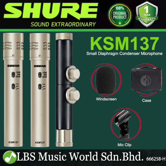 Shure KSM137 End Address Cardioid Condenser Microphone Small Diaphragm Mic - Pair