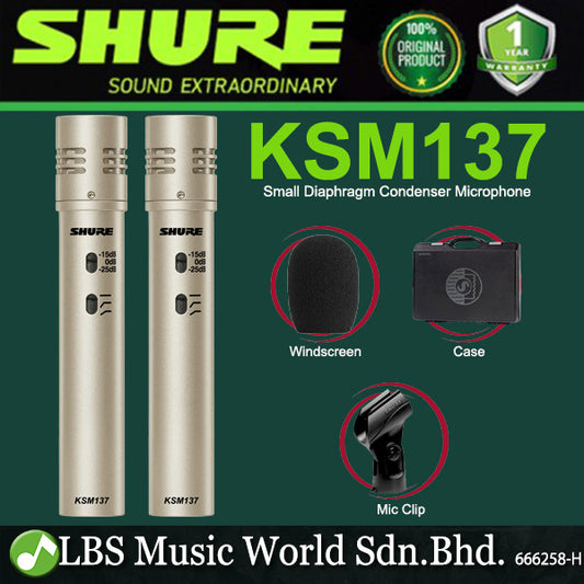 Shure KSM137 End Address Cardioid Condenser Microphone Small Diaphragm Mic - Pair