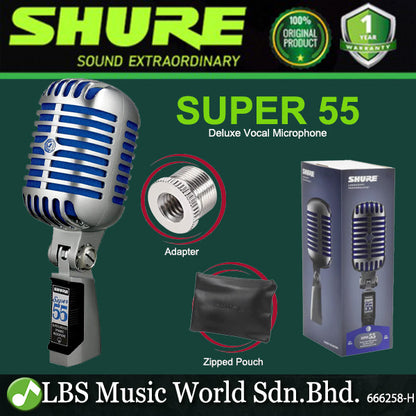 Shure Super 55 Deluxe Supercardioid Dynamic Vocal Microphone Vintage Style Mic