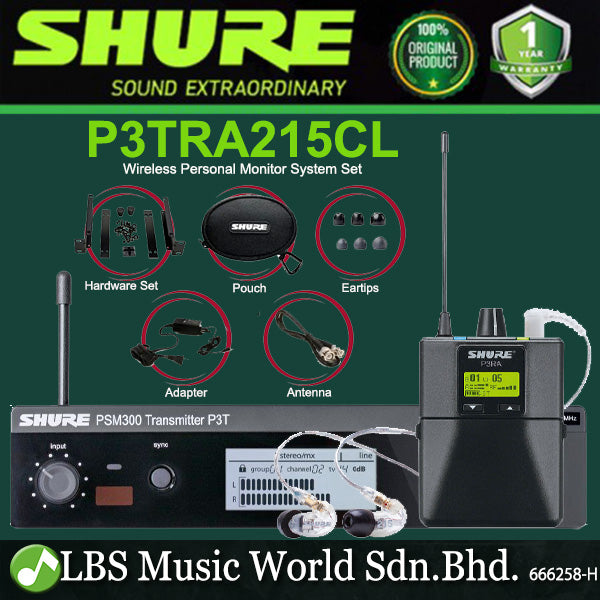 Shure P3TRA215CL Wireless Personal Monitor System Set with SE215 Earphone
