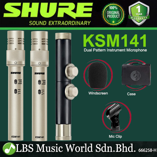 Shure KSM141 Dual Pattern Instrument Microphone Small Diaphragm Condenser Mic - Pair