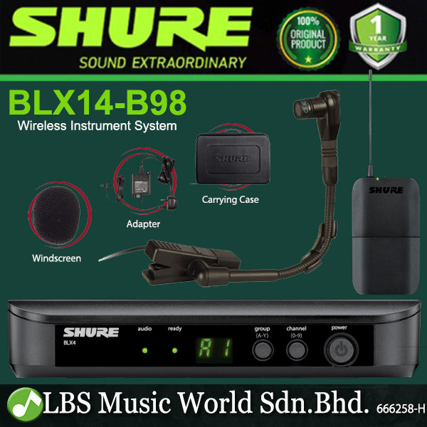 Shure BLX14/B98 Wireless Instrument System with Beta 98H/C Clip-on Gooseneck Microphone (BLX14B98 BLX14 B98)