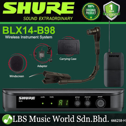 Shure BLX14/B98 Wireless Instrument System with Beta 98H/C Clip-on Gooseneck Microphone (BLX14B98 BLX14 B98)
