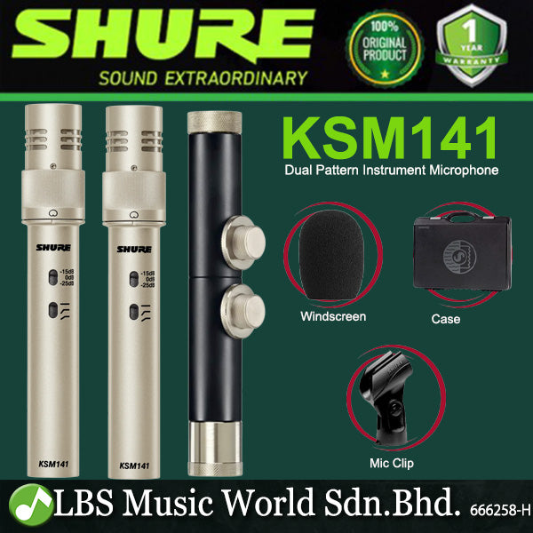 Shure KSM141 Dual Pattern Instrument Microphone Small Diaphragm Condenser Mic - Pair