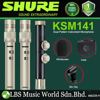 Shure KSM141 Dual Pattern Instrument Microphone Small Diaphragm Condenser Mic - Pair