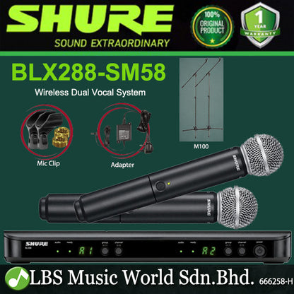 Shure BLX288/SM58 Wireless Dual Vocal System with two SM58 Handheld Microphone Transmitters (BLX288SM58 BLX288 SM58)