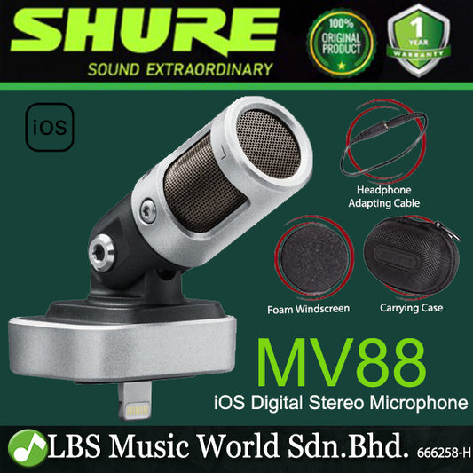 Shure MV88 Digital Stereo Condenser Microphone for iOS with Variable Stereo and DSP Mic Settings