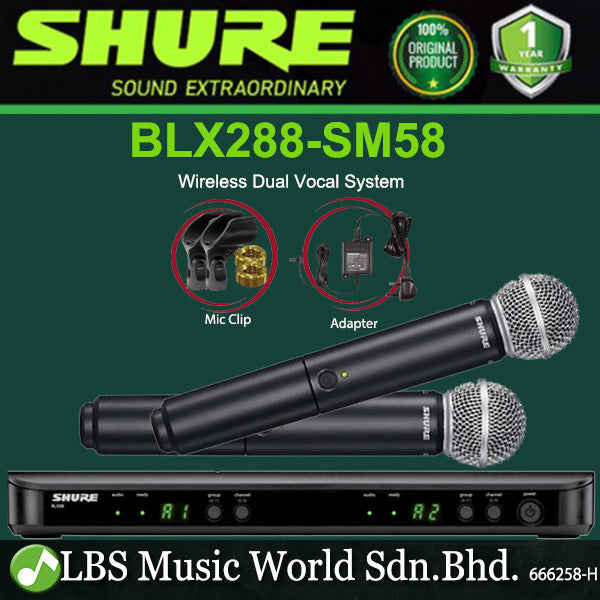 Shure BLX288/SM58 Wireless Dual Vocal System with two SM58 Handheld Microphone Transmitters (BLX288SM58 BLX288 SM58)
