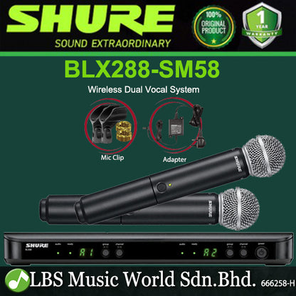 Shure BLX288/SM58 Wireless Dual Vocal System with two SM58 Handheld Microphone Transmitters (BLX288SM58 BLX288 SM58)