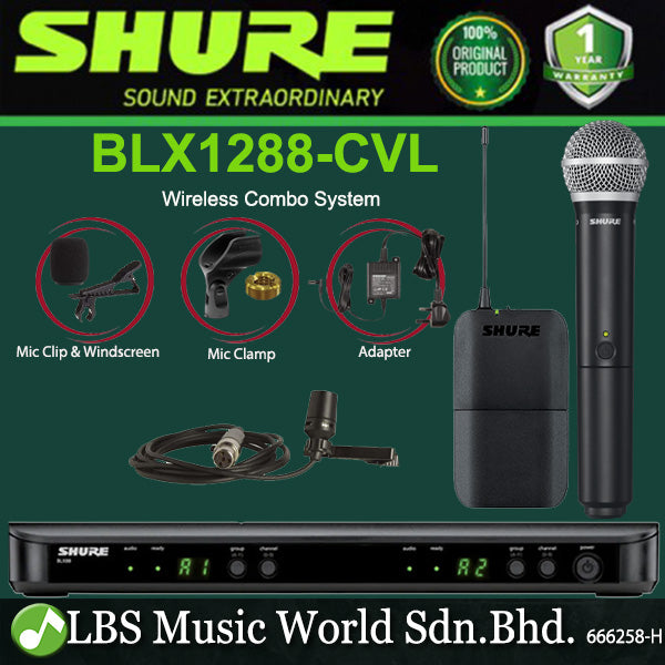 Shure BLX1288/CVL Wireless Combo System with PG58 Handheld and CVL Lavalier Microphones (BLX1288CVL BLX1288 CVL)