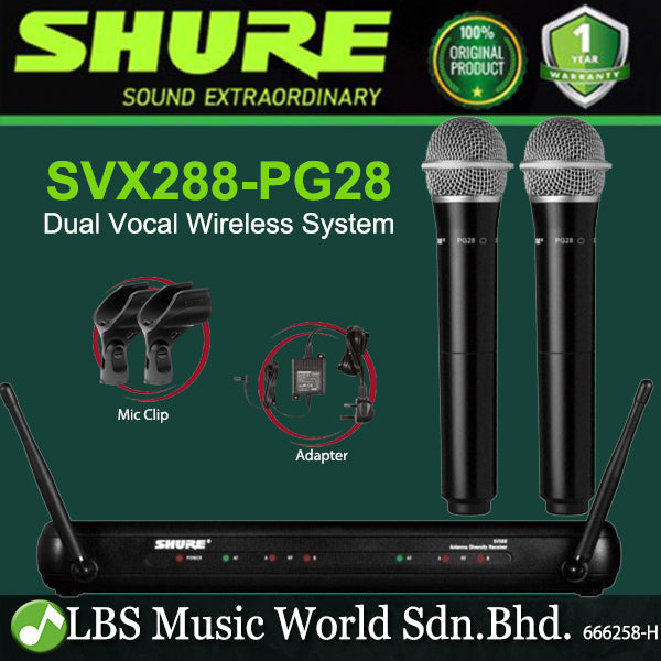 Shure SVX288/PG28 Dual Vocal Wireless Microphone System with PG28 Handheld Mic (SVX288 PG28)