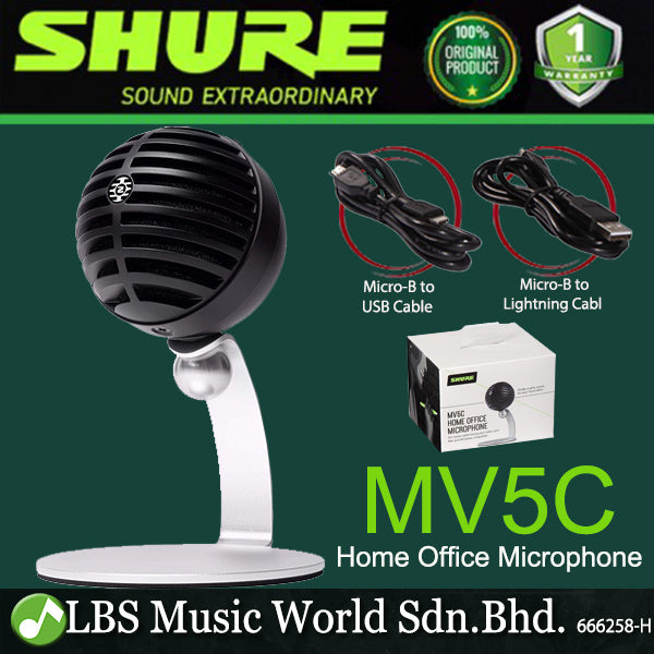 Shure MV5C Cardioid Condenser Microphone for Mac and Windows with Desk Mount Mic Stand (MV5 C)