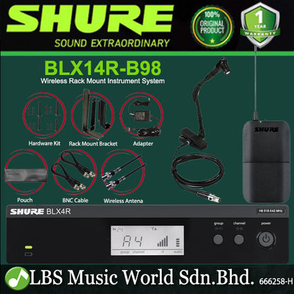 Shure BLX14R/B98 Wireless Rack Mount Instrument System with Beta 98H/C Clip-on Gooseneck Microphone (BLX14RB98 BLX14R B98)