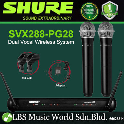 Shure SVX288/PG28 Dual Vocal Wireless Microphone System with PG28 Handheld Mic (SVX288 PG28)
