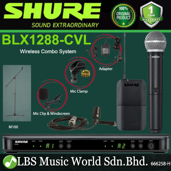 Shure BLX1288/CVL Wireless Combo System with PG58 Handheld and CVL Lavalier Microphones (BLX1288CVL BLX1288 CVL)