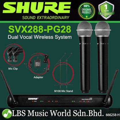 Shure SVX288/PG28 Dual Vocal Wireless Microphone System with PG28 Handheld Mic (SVX288 PG28)