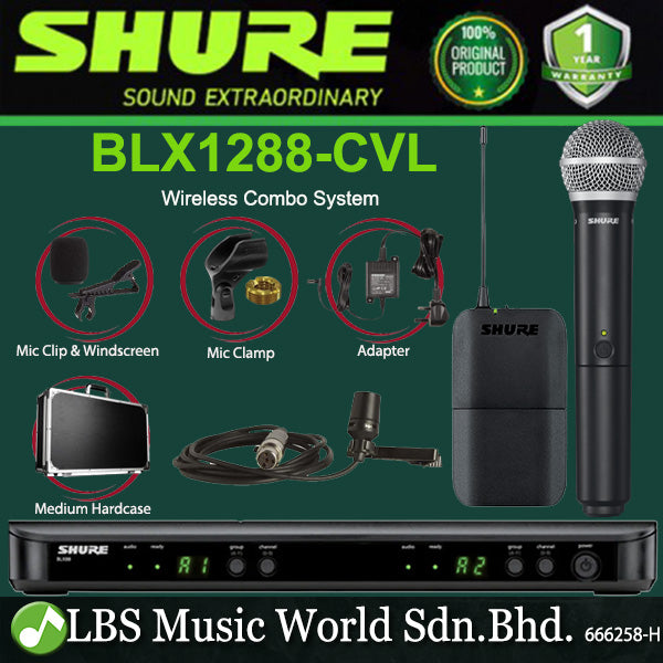Shure BLX1288/CVL Wireless Combo System with PG58 Handheld and CVL Lavalier Microphones (BLX1288CVL BLX1288 CVL)