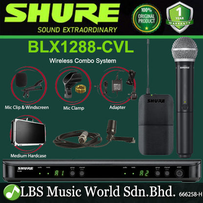 Shure BLX1288/CVL Wireless Combo System with PG58 Handheld and CVL Lavalier Microphones (BLX1288CVL BLX1288 CVL)