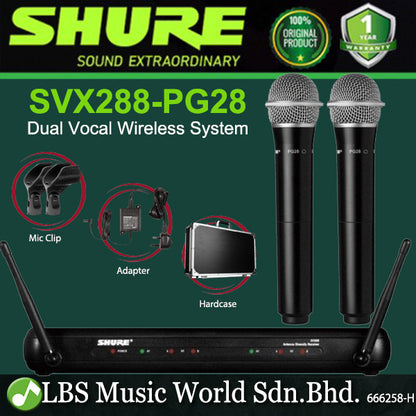 Shure SVX288/PG28 Dual Vocal Wireless Microphone System with PG28 Handheld Mic (SVX288 PG28)