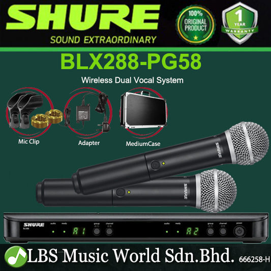 Shure BLX288/PG58 Wireless Dual Vocal System with two PG58 Handheld Microphone Transmitters (BLX288 PG58)
