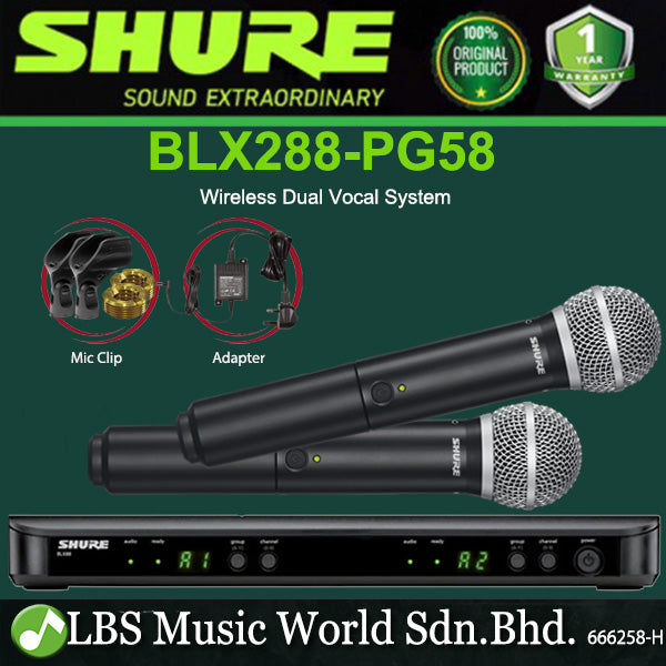 Shure BLX288/PG58 Wireless Dual Vocal System with two PG58 Handheld Microphone Transmitters (BLX288 PG58)
