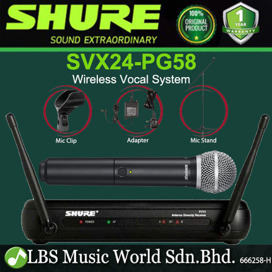 Shure SVX24/PG58 Wireless Microphone Vocal System with SVX4 Receiver and SVX2 Transmitter PG58 Mic (SVX24)