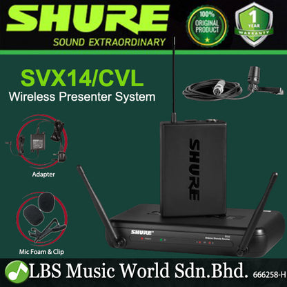 Shure SVX14/CVL Wireless Presenter Mic System with SVX4 Receiver, SVX1 Bodypack Transmitter and Centraverse Lavalier Condenser Microphone (SVX14 CVL)