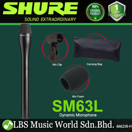 Shure SM63 Omnidirectional Dynamic Microphone Handheld Mic with Built In Pop Filter - Black (SM 63)