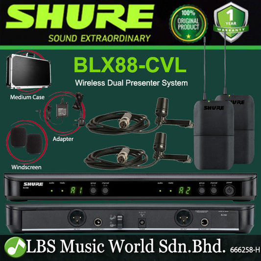 Shure BLX188/CVL Wireless Dual Presenter System with Two CVL Lavalier Microphones (BLX188)