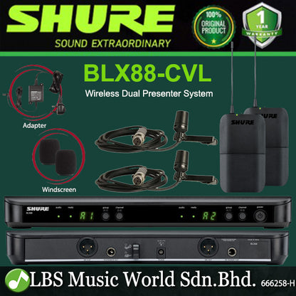 Shure BLX188/CVL Wireless Dual Presenter System with Two CVL Lavalier Microphones (BLX188)