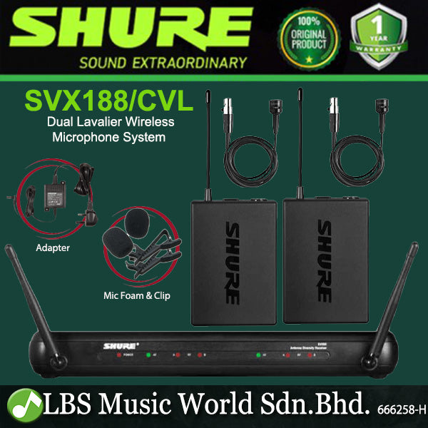 Shure SVX188/CVL Dual Lavalier Wireless Microphone System with CVL Centraverse Lavalier Condenser Mic (SVX188 CVL)