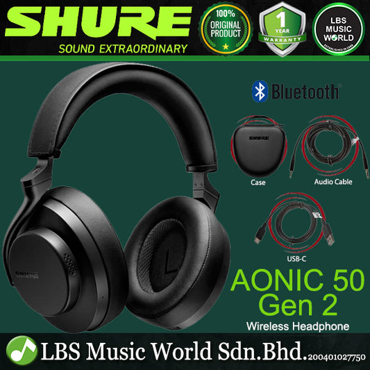 Shure AONIC 50 Gen 2 Wireless Noise Cancelling Headphones with Bluetooth and Case - Black