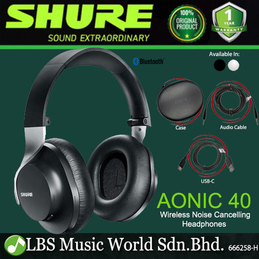 Shure AONIC 40 Over Ear Wireless Noise Cancelling Headphones with Bluetooth and Case