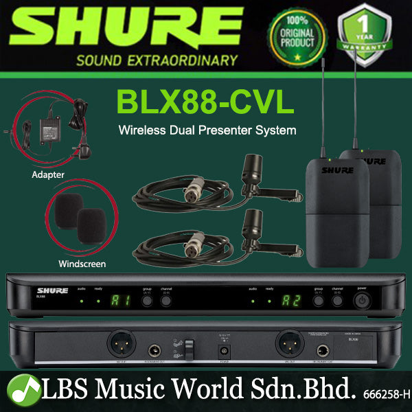Shure BLX188/CVL Wireless Dual Presenter System with Two CVL Lavalier Microphones (BLX188)