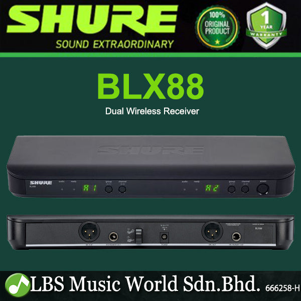 Shure BLX88 Dual Wireless Mic Receiver for BLX Wireless Microphone System