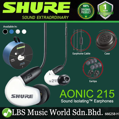 Shure AONIC 215 In Ear Sound Isolating Earphones Wired Detachable Cable with Case (AONIC215)