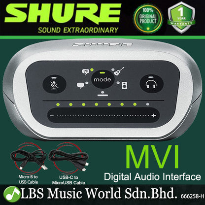 Shure MVi Digital Audio Interface with Headphone Monitoring and Phantom Power
