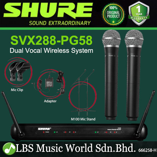 Shure SVX288/PG58 Dual Vocal Wireless Microphone System with PG58 Handheld Mic (SVX288 PG58)