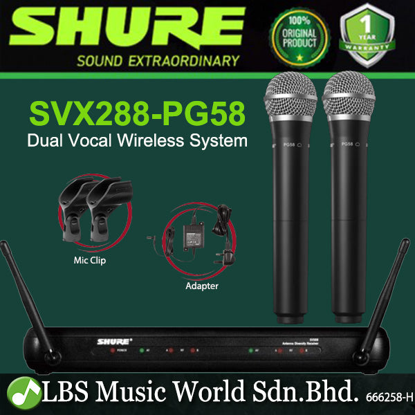 Shure SVX288/PG58 Dual Vocal Wireless Microphone System with PG58 Handheld Mic (SVX288 PG58)