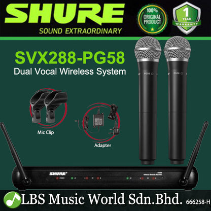 Shure SVX288/PG58 Dual Vocal Wireless Microphone System with PG58 Handheld Mic (SVX288 PG58)