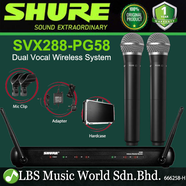 Shure SVX288/PG58 Dual Vocal Wireless Microphone System with PG58 Handheld Mic (SVX288 PG58)