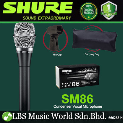 Shure SM86 Cardioid Condenser Handheld Vocal Microphone with Built in 3 Point Mic Shock Mount