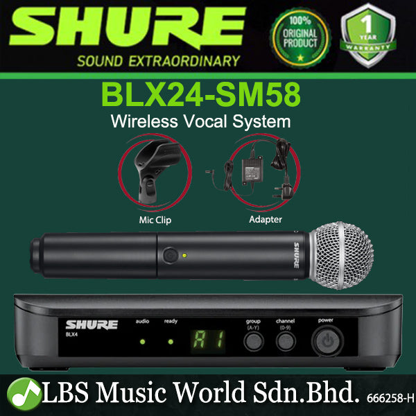 Shure BLX24/SM58 Wireless Handheld Microphone Vocal System with BLX4 Receiver and BLX2/SM58 handheld Mic (BLX24 SM58)